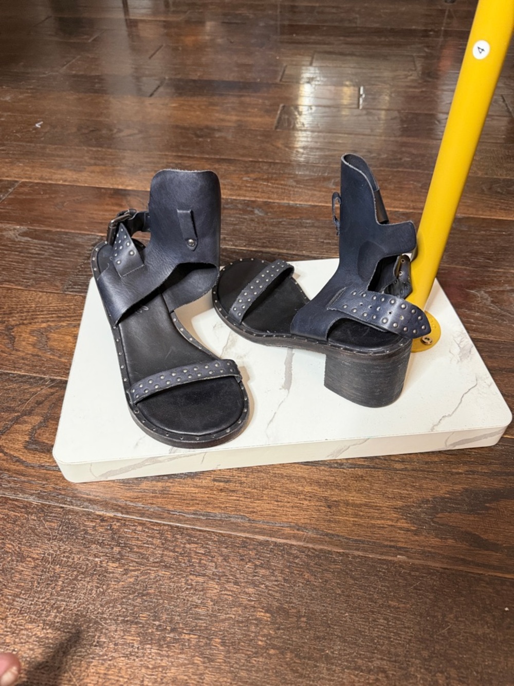 Free People Happiness Black/Navy Studded Block Heel Sandals